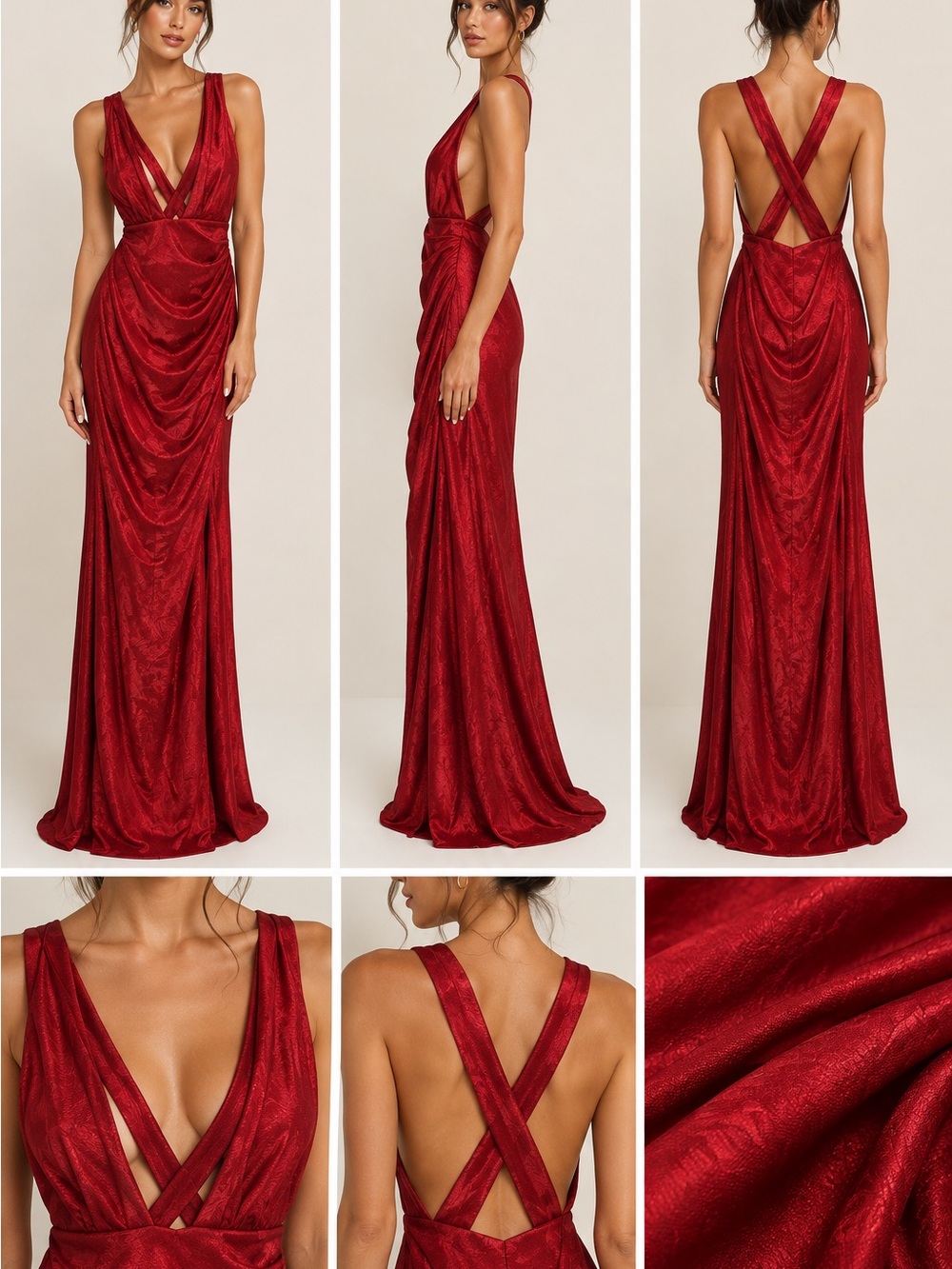 Windsor Red Satin-Effect Draped Maxi Dress